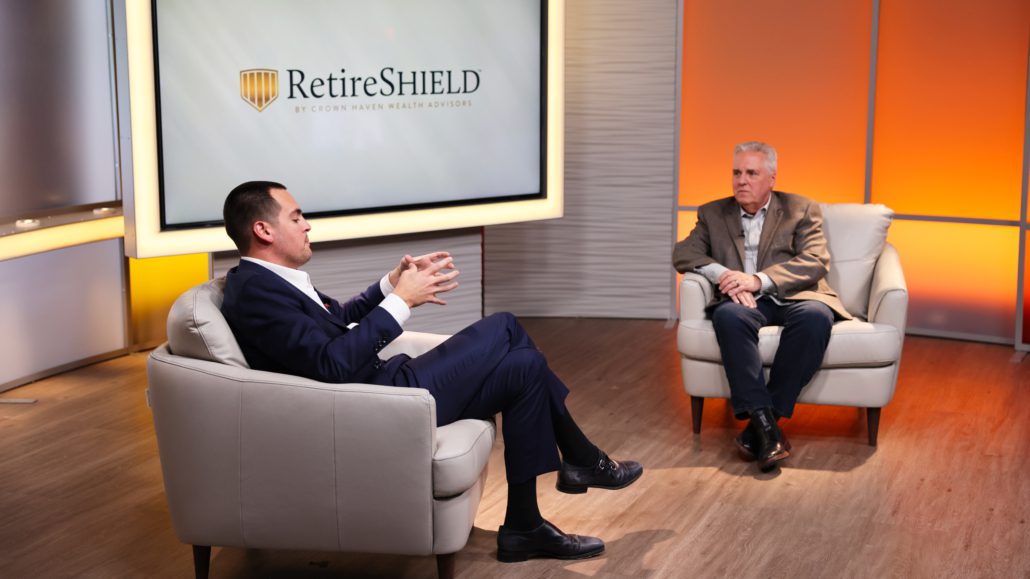 Casey A. Marx (Founder/CEO of Crown Haven Wealth Advisors) on the set of RetireSHIELD™ TV (Side Angle)